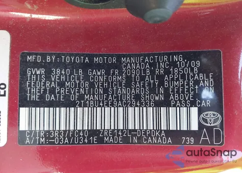 2010 Toyota Corolla Le from USA, damaged, VIN 2T1BU4EE9AC294336